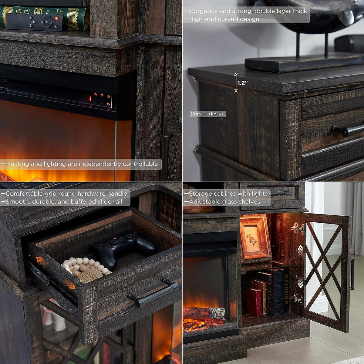 OKD Farmhouse 3-Sided Fireplace TV Stand for 80" TVs, 70" Entertainment Center with Electric Fireplace and Storage Drawers, Antique White