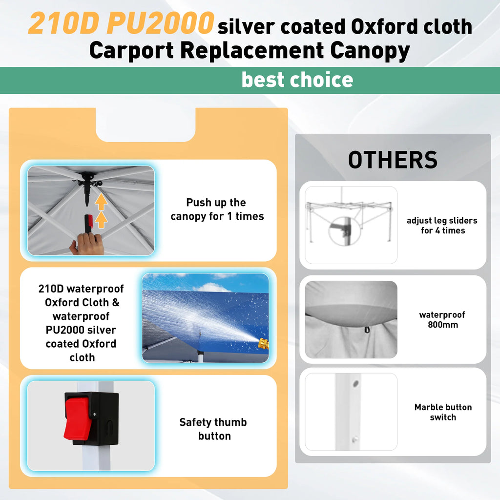 Hoteel Carport Canopy 10x20 Pop Up Shelter with Instant 1-Button Push Center Lock, UV Resistant All-Weather Cover with 2 Sidewalls, Heavy Duty Waterproof Canopy Tent for Cars, Trucks, Boats, White