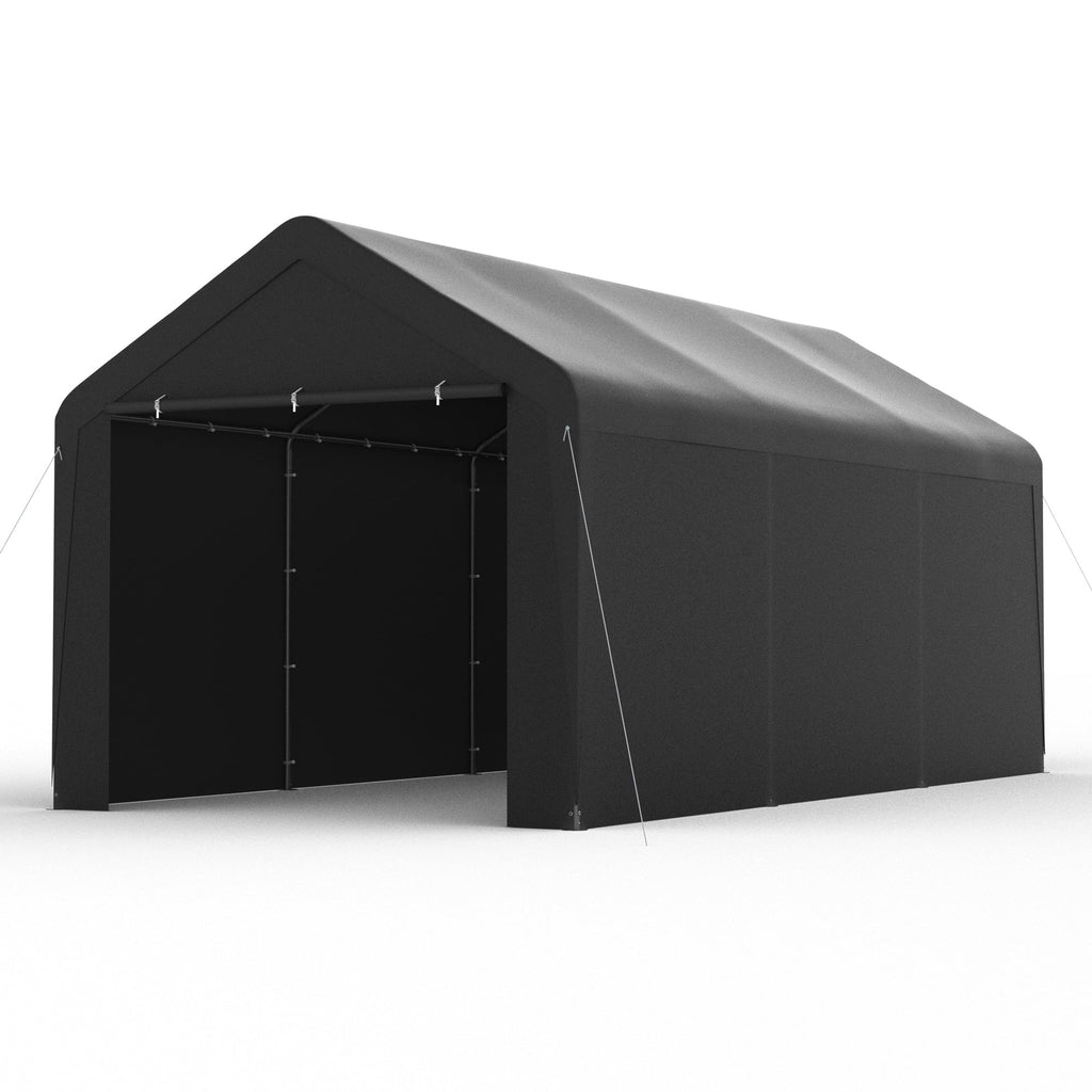 GOJOOASIS Carport, 10 x 20 Heavy Duty Carport Canopy with Removable Sidewall, Water-Resistant Portable PE Garage with All-Season Tarp Beige