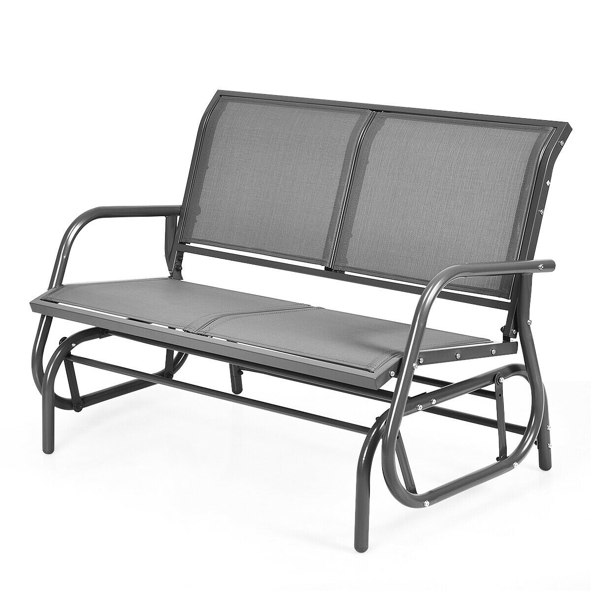 Gymax 48'' Outdoor Patio Swing Glider Bench Chair Loveseat Rocker Lounge Backyard Grey