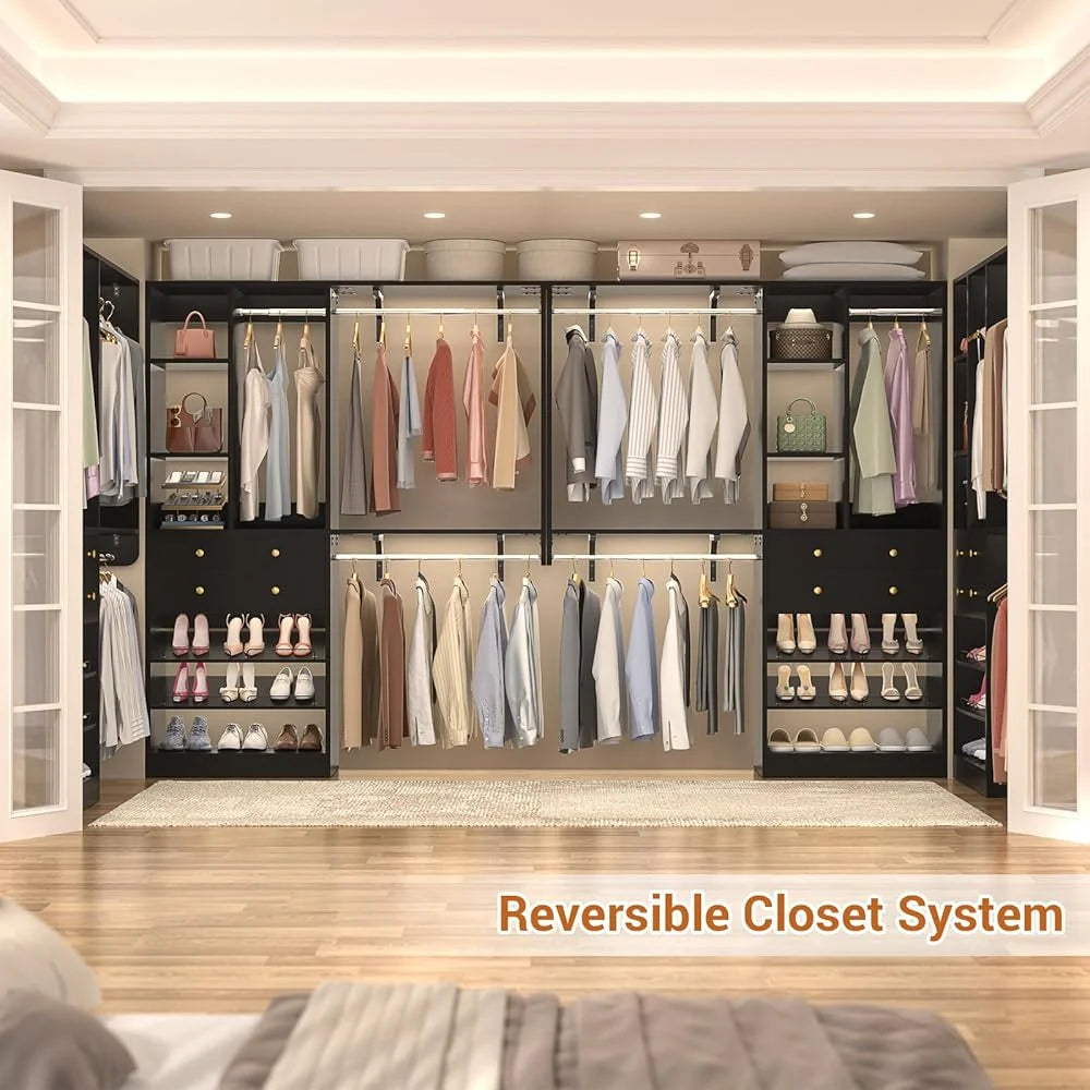 iSunirm 5FT Closet System with Drawers,5FT Closet System with Drawers, 60" Closet Organizer System with 2 Hanging Shelving Perfect Storage Solution for Organizing Your Closet