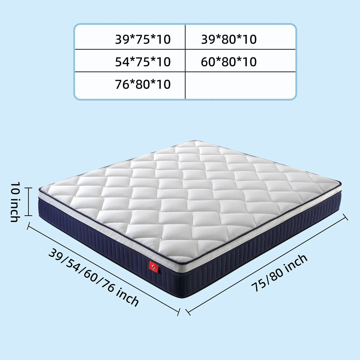 Twin Mattress,Hybrid Innerspring and Memory Foam Mattress in a Box,Medium Firm Support with Cooling Fabric,CertiPUR-US Certified,75"x39"x6",White+Blue