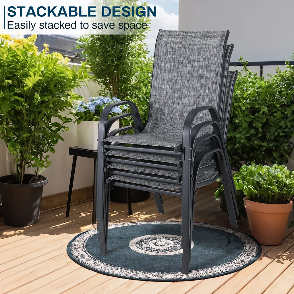 LAZY BUDDY Patio Chairs Set of 4, Stackable Outdoor Dining Chairs, Heavy Duty Breathable Chairs for Backyard, Garden, Lawn 330lbs