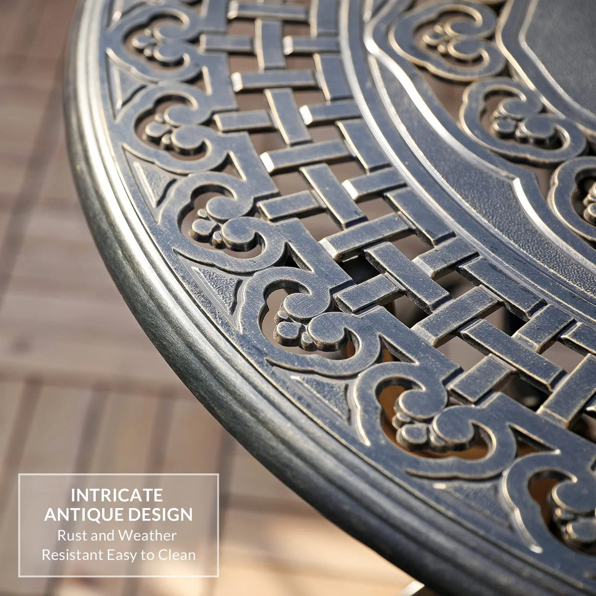 VIVIJASON 38.3" Patio Bistro Table Outdoor Dining Round Table Bronze Cast Aluminum Table with Umbrella Hole
