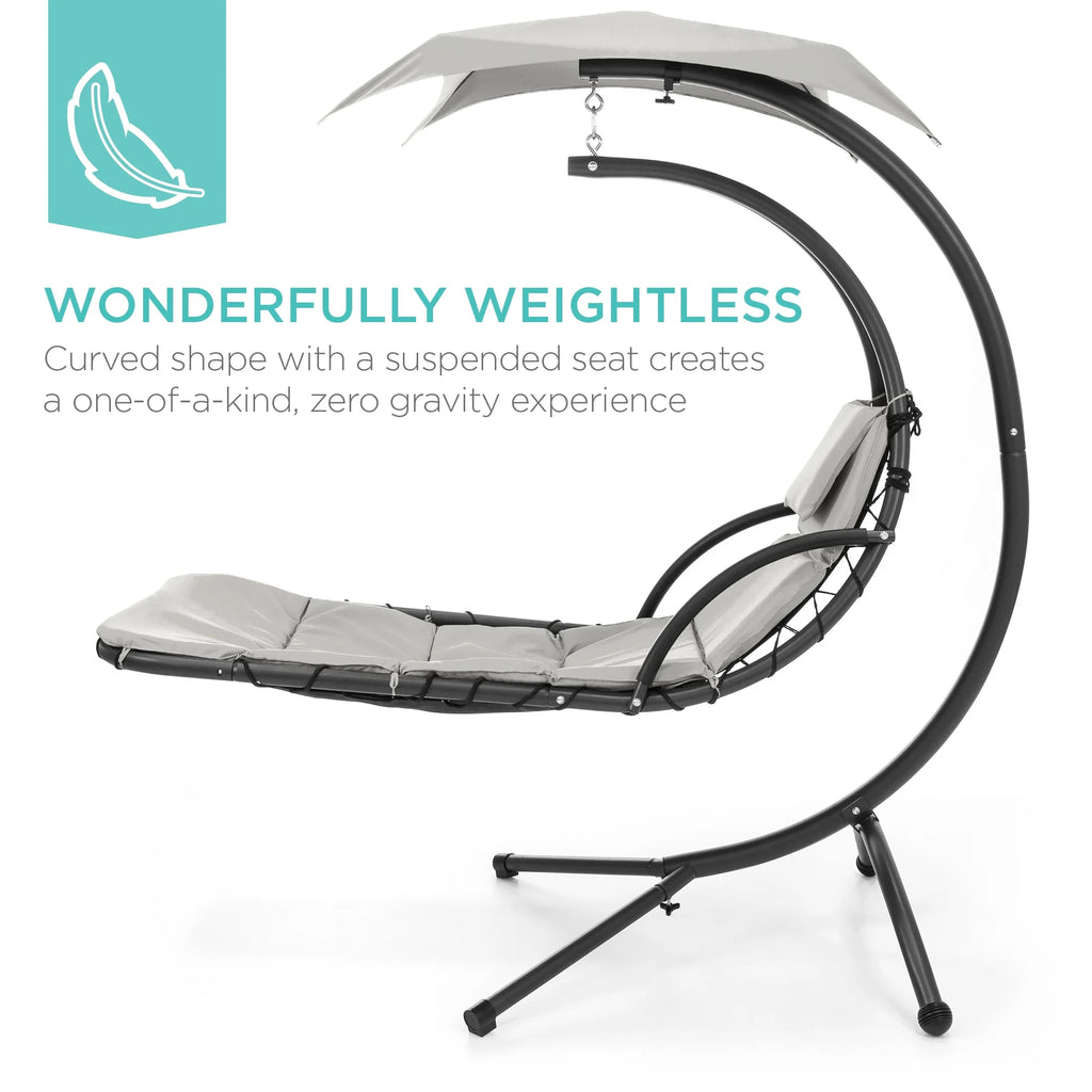Best Choice Products Hanging Curved Chaise Lounge Chair Swing for Backyard, Patio w/ Pillow, Shade, Stand - Teal