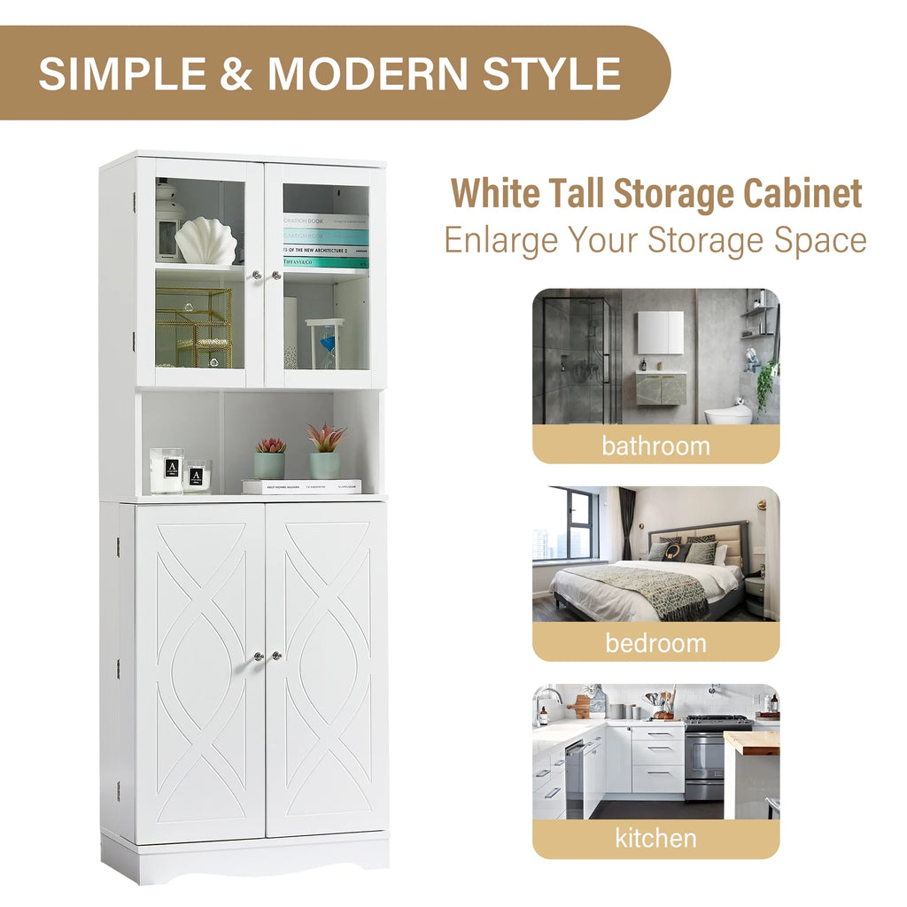 Bellemave White Tall Storage Cabinet with Adjustable Shelf Bathroom Cabinet with 1 Drawer and Storage Rack Large Freestanding Wood Cabinet Storage Organizer Floor Cabinet, White