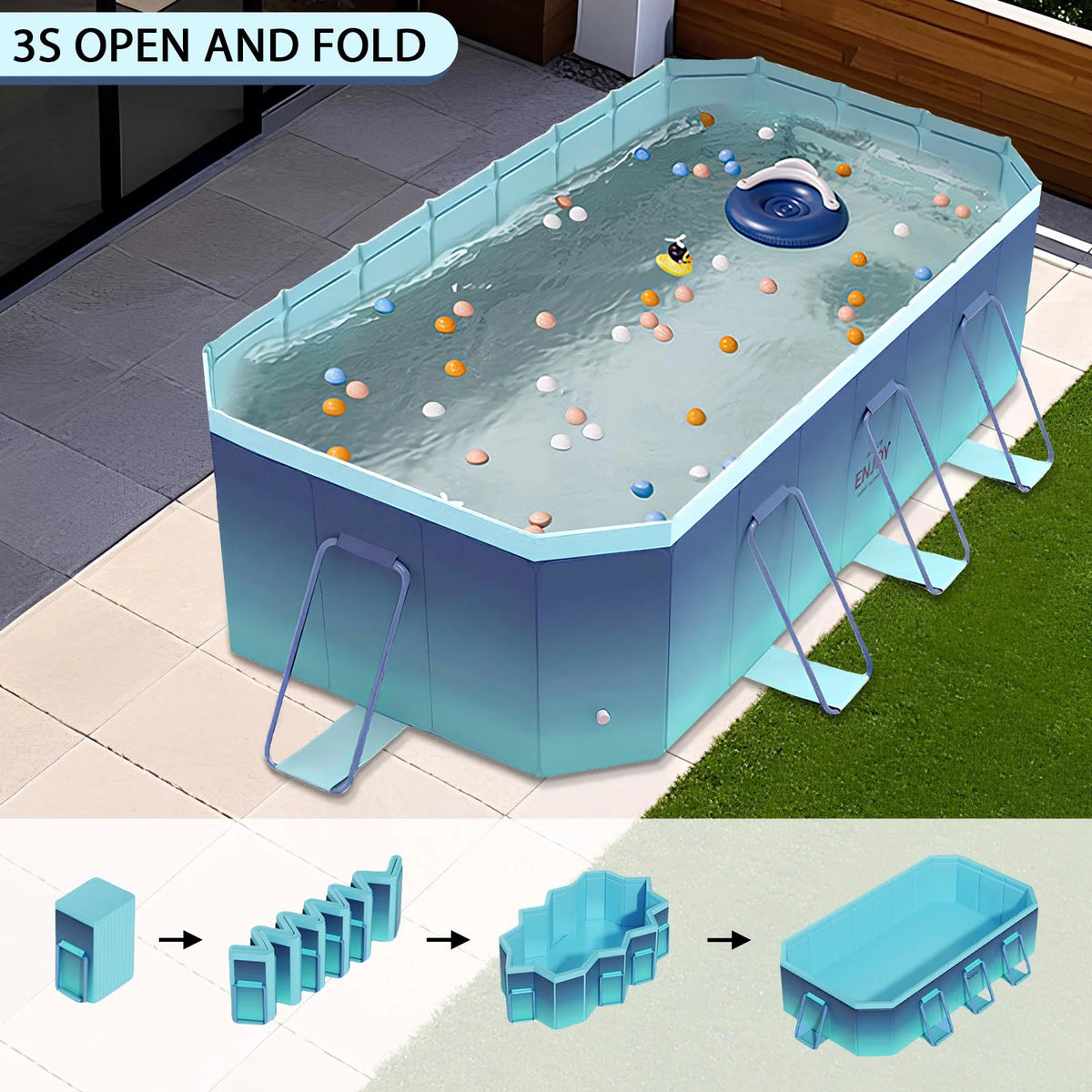 Foldable Swimming Pool, Large Non-Inflatable Outdoor Pools for Kids Adults Above Ground Pools, 116in