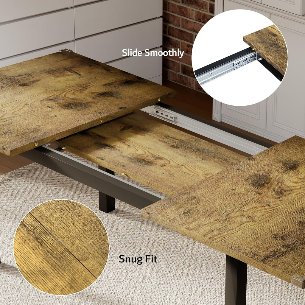 iPormis 63" Extendable Dining Table for 4-8, Square Wooden Dining Room Table with Metal Base, Modern Extendable Table for  Small Kitchens, Dining Office Areas, Black