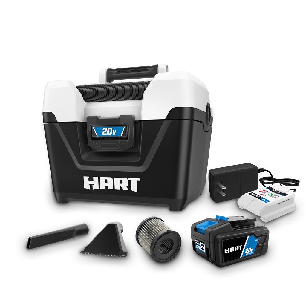 HART 20-Volt Cordless 2-Gallon Wet/Dry Vacuum Kit (1) 20-Volt 4.0Ah Lithium- Ion Battery