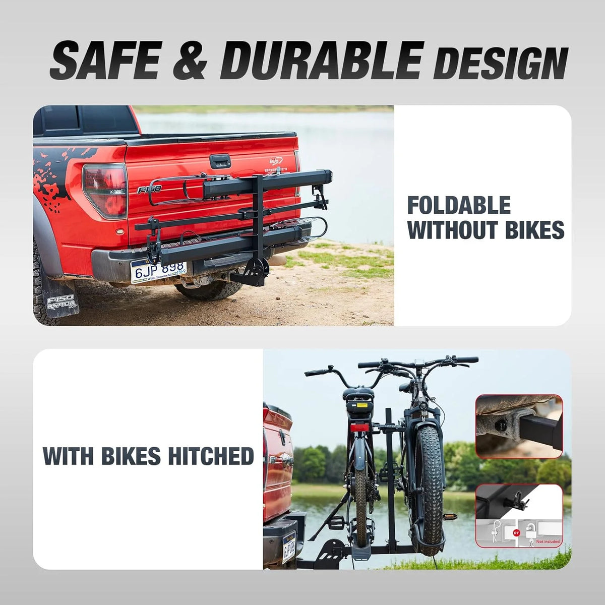 Young Electric Ebike Rack, 200lb Capacity, Alloy Steel Hitch Mount, Fits 5-Inch Fat Tire Bikes, 2-Inch Receiver