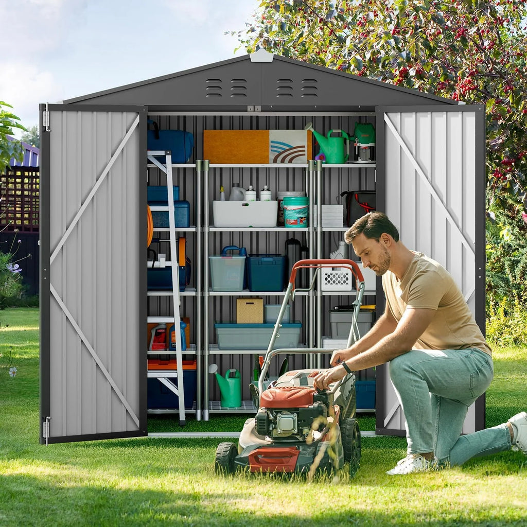 Lofka 6 x 4 FT Galvanized  Metal Outdoor Storage Shed with Double Lockable Doors and Air Vents for Patio, Garden, Backyard, Lawn, Dark Gray