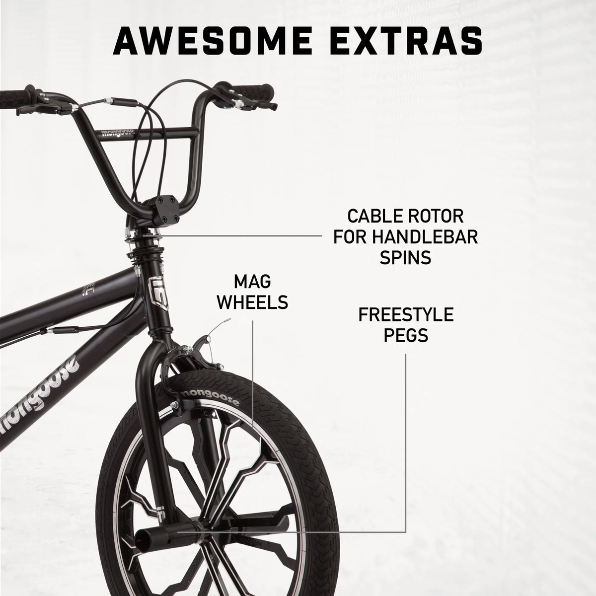 Mongoose Rebel Kids BMX Bike, 20-in. Wheels, Children & Tweens Ages 7-13, Black Bicycle