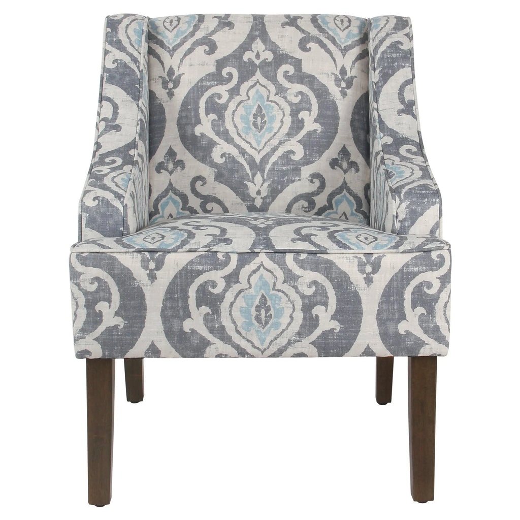 HomePop Classic Swoop Accent Chair - Blue and White Damask