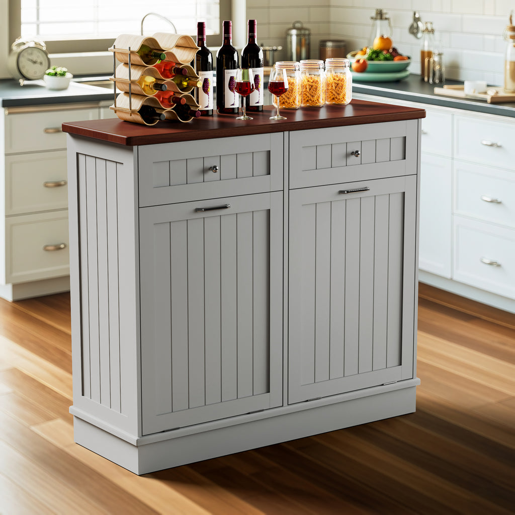 GETYES Double Tilt Out Trash Cabinet, Wooden Recycling Cabinet, 35.83 x 12.99 x 39.37 inches, White