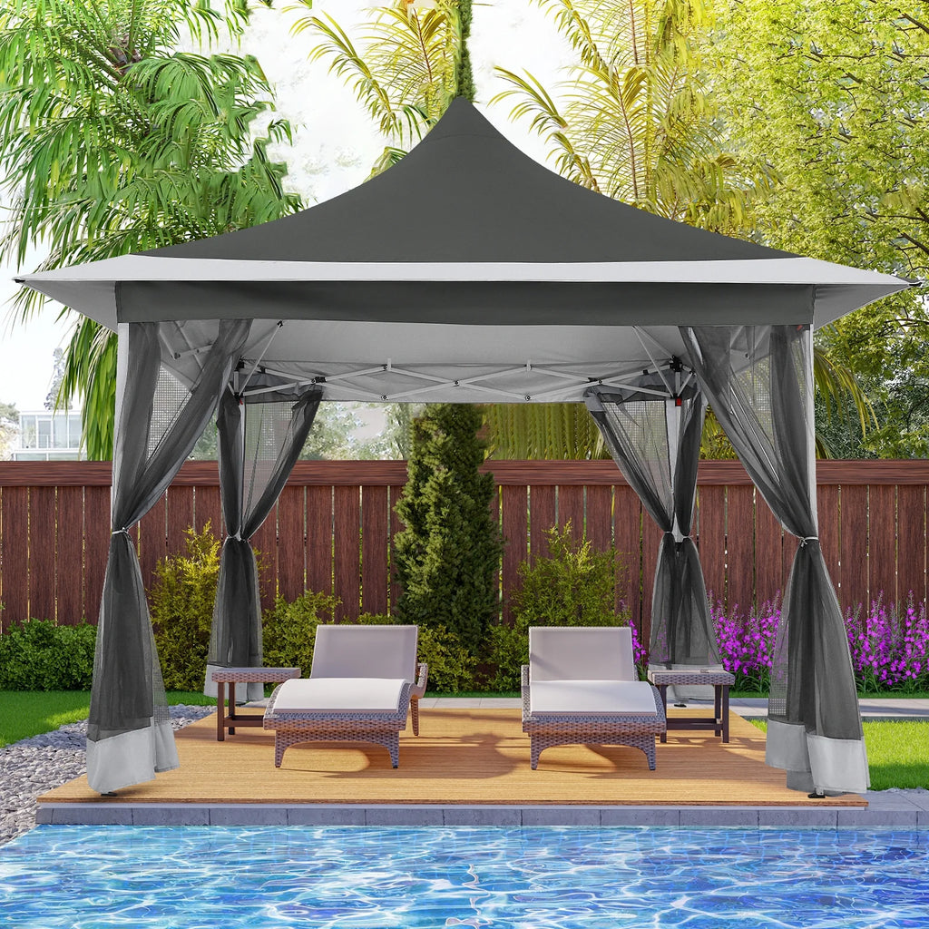 COBIZI 12x12 Outdoor Gazebo Pop Up Gazebo Canopy with Mosquito Netting Patio Tent Backyard Canopy with 2-Tiered Vented Top 3 Adjustable Height, Beige