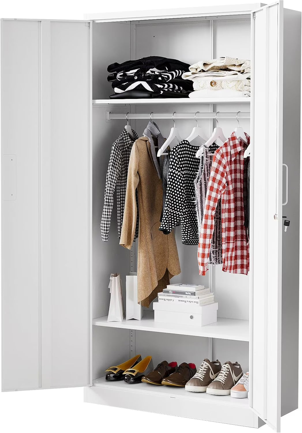 STANI Metal Locker Storage Cabinet, Employees Locker with Hanging Rod Bar, 71a?? Black Tall Steel Wardrobe for Home, School, Office (Assembly Required)