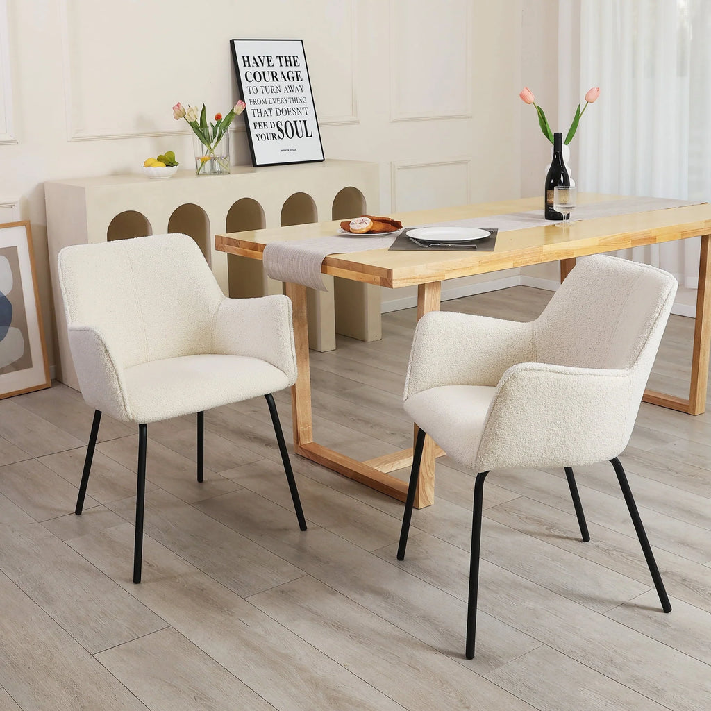 Zesthouse Teddy Sherpa Dining Chairs Set of 2, Modern Boucle Fabric Small Accent Armchairs, Leisure Chairs for Living Dining Room, Cream