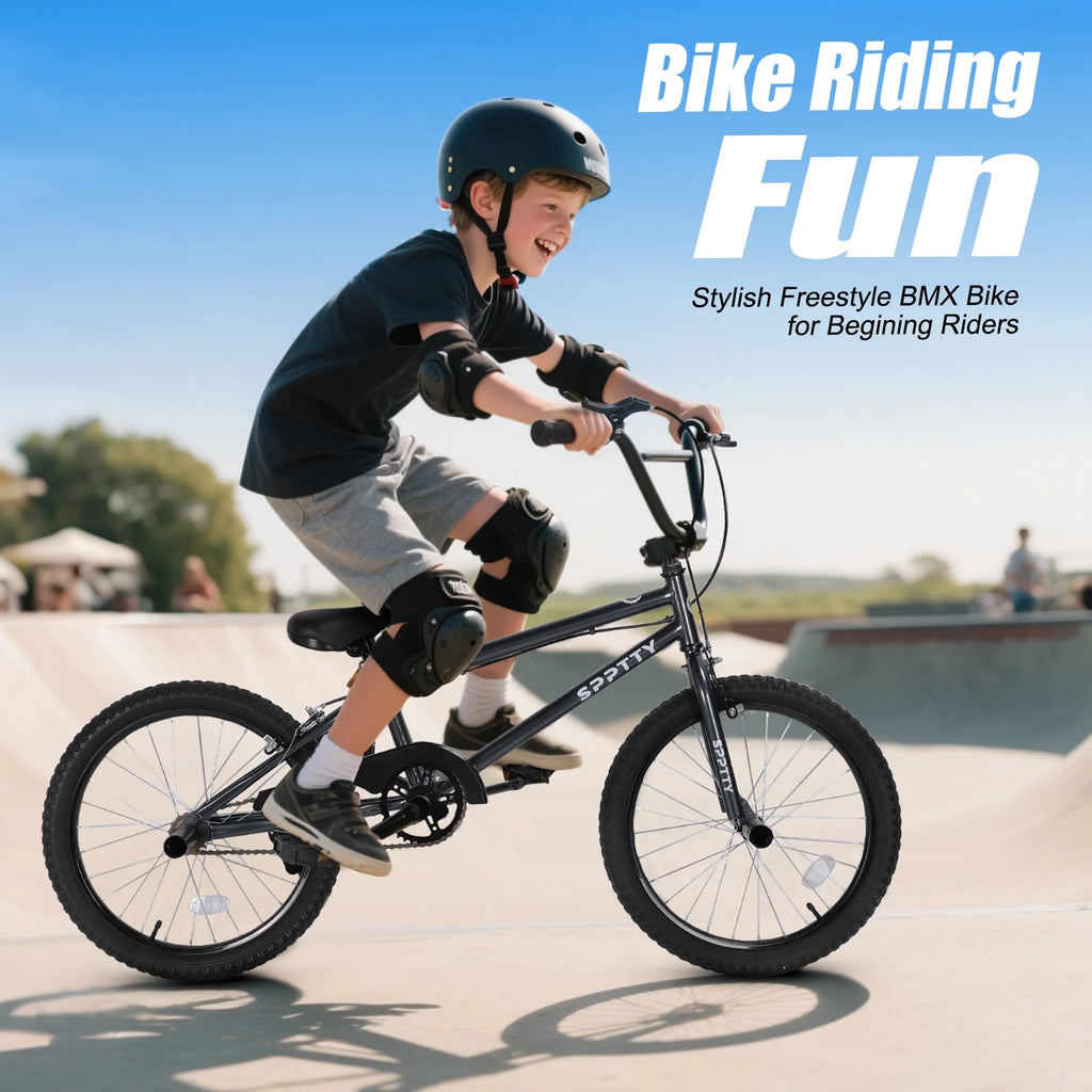 SPPTTY 20" Freestyle BMX Bike with 4 Pegs,Kids Bicycle for Teen Beginner, Age 7-14 Years,Multicolor
