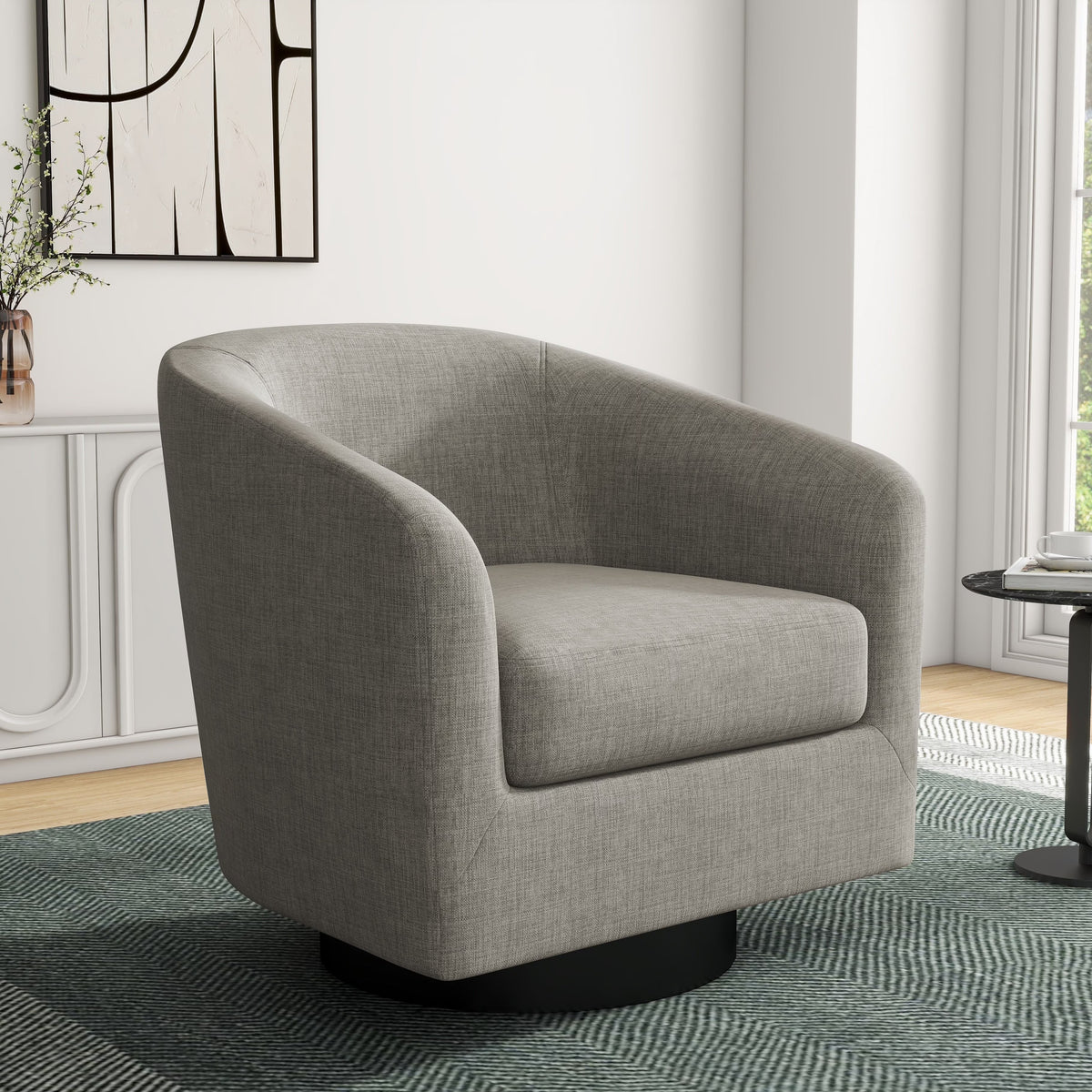 DREAMSIDEA Swivel Barrel Accent Chair for Living Room, Modern Upholstered Round Club Armchair-Cream