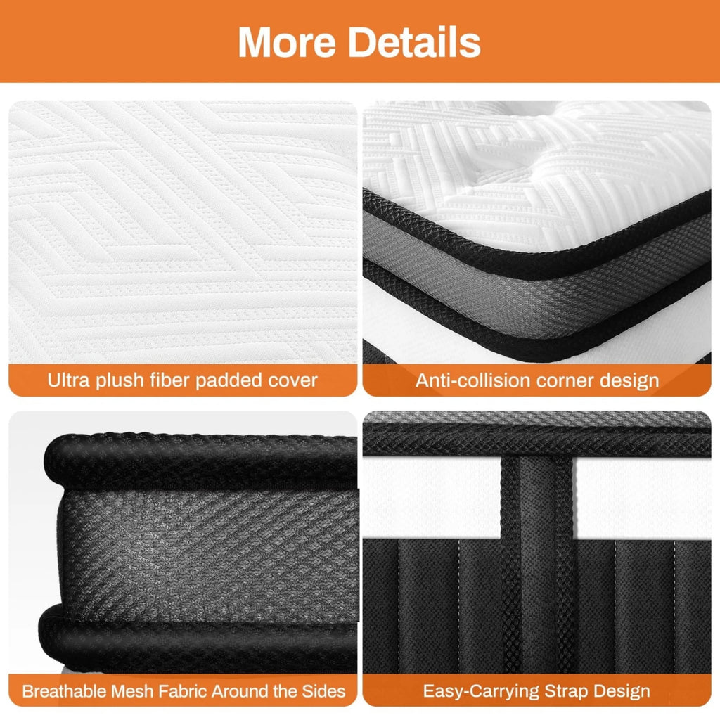 Qvamodo 14 Inch Hybrid King Mattress- Medium Firm King Size Bed in a Box - CertiPUR-US Certified Memory Foam, King Size mattress for Pressure Relief, Cooling Sleep, and Motion Isolation
