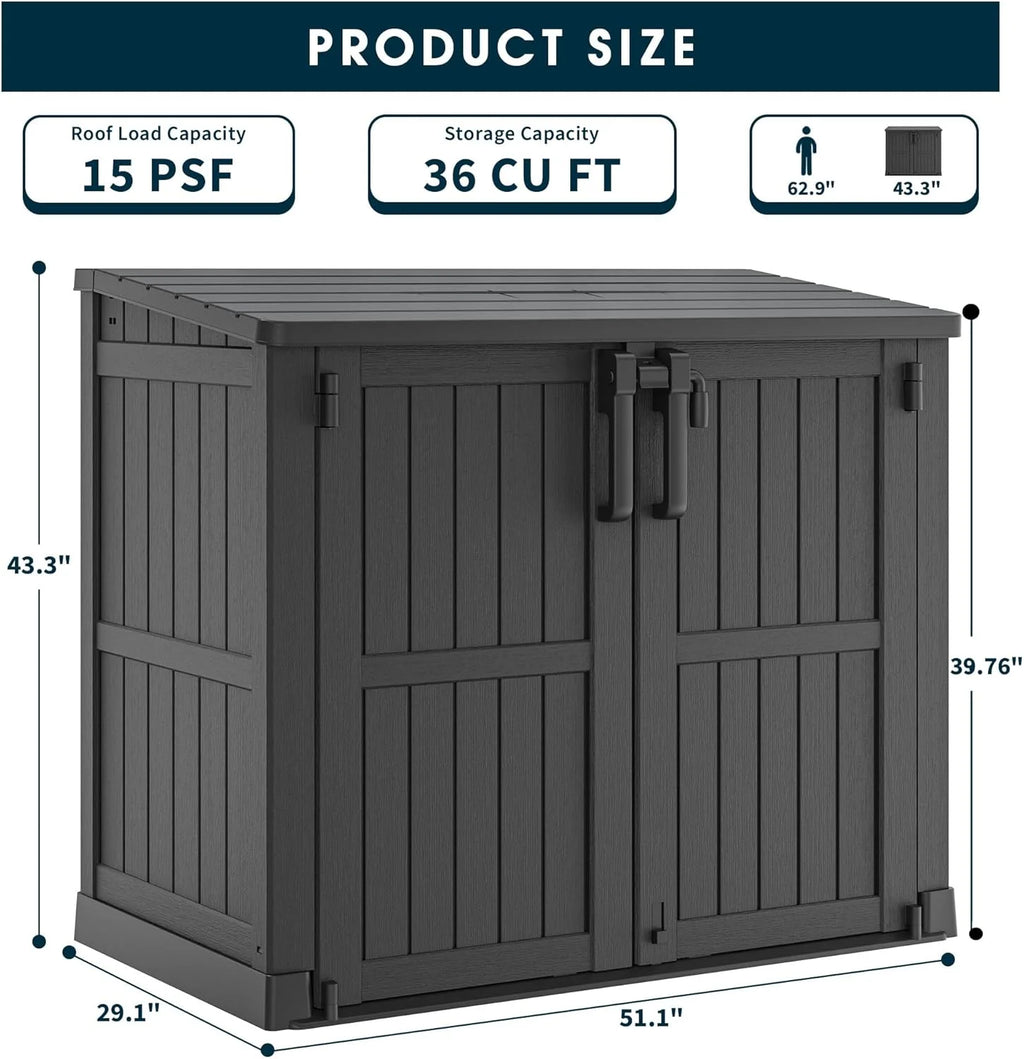 LHBCraft Outdoor Resin Storage Shed, 34 Cu. Ft. Weather-Resistant Garden Storage Box, Extra-Large Lockable Waterproof Shed for Bikes, Lawnmowers, and Garden Tools