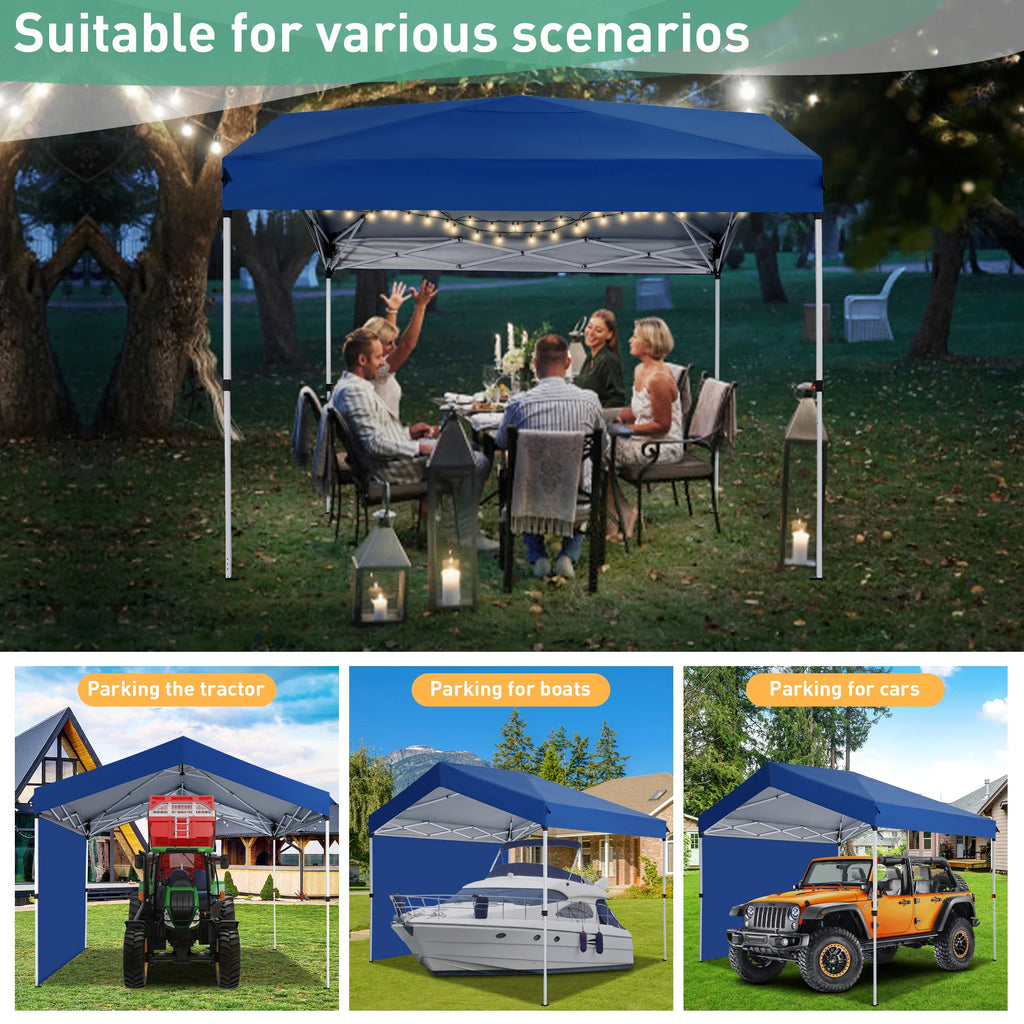 Hoteel Carport Canopy 10x20 Pop Up Shelter with Instant 1-Button Push Center Lock, UV Resistant All-Weather Cover with 2 Sidewalls, Heavy Duty Waterproof Canopy Tent for Cars, Trucks, Boats, White