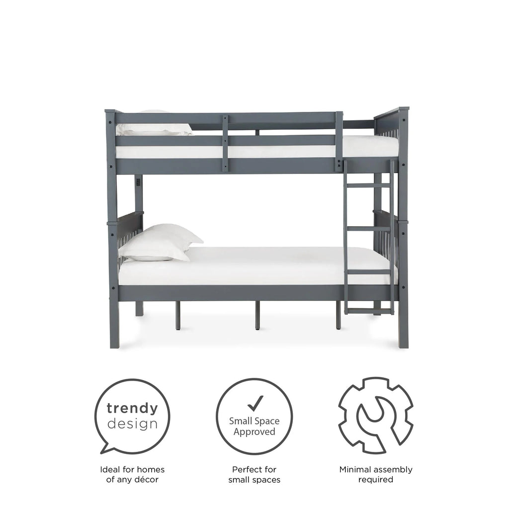 Teen Novogratz Max Full-Over-Full Wood Bunk Bed with USB Port, Gray