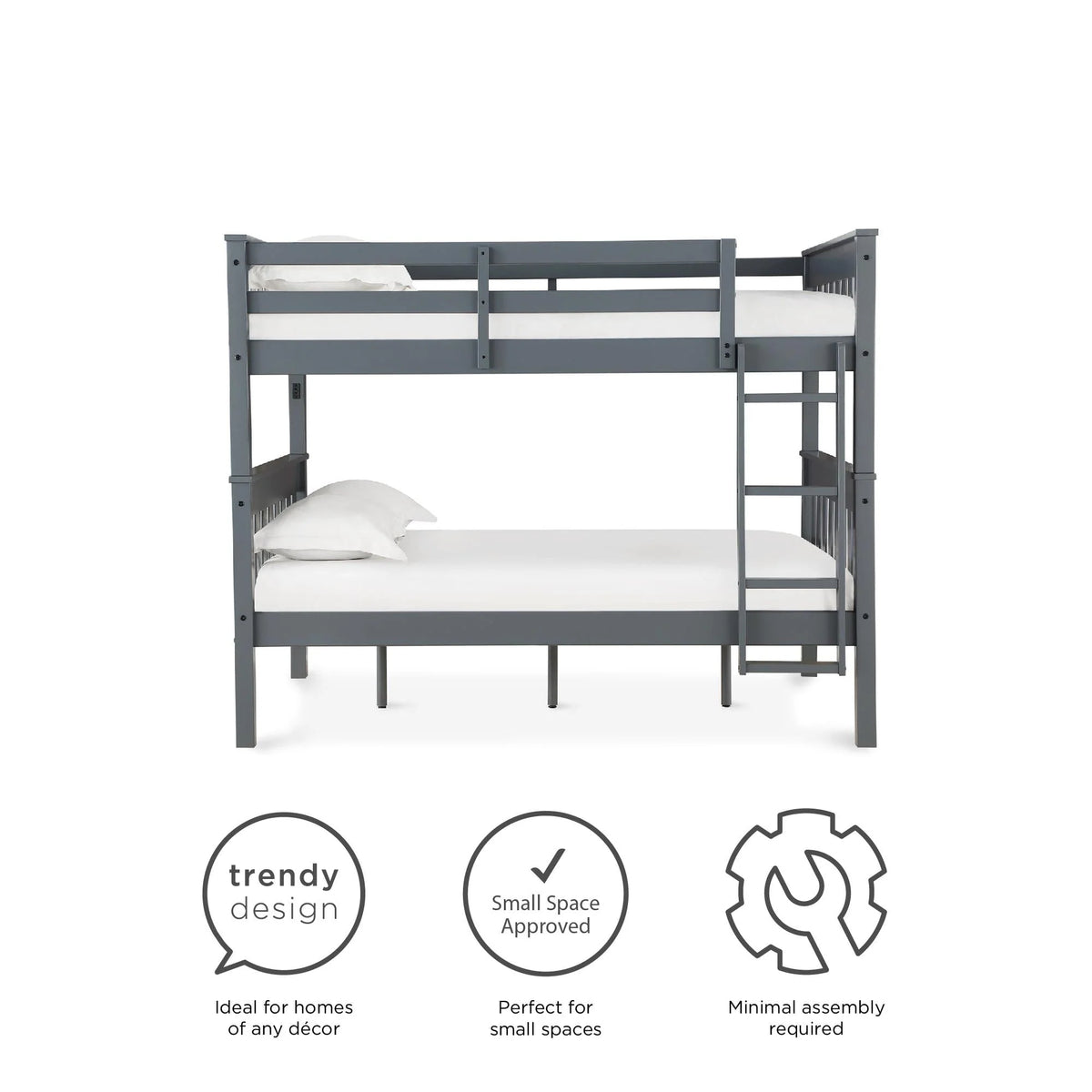 Teen Novogratz Max Full-Over-Full Wood Bunk Bed with USB Port, Gray