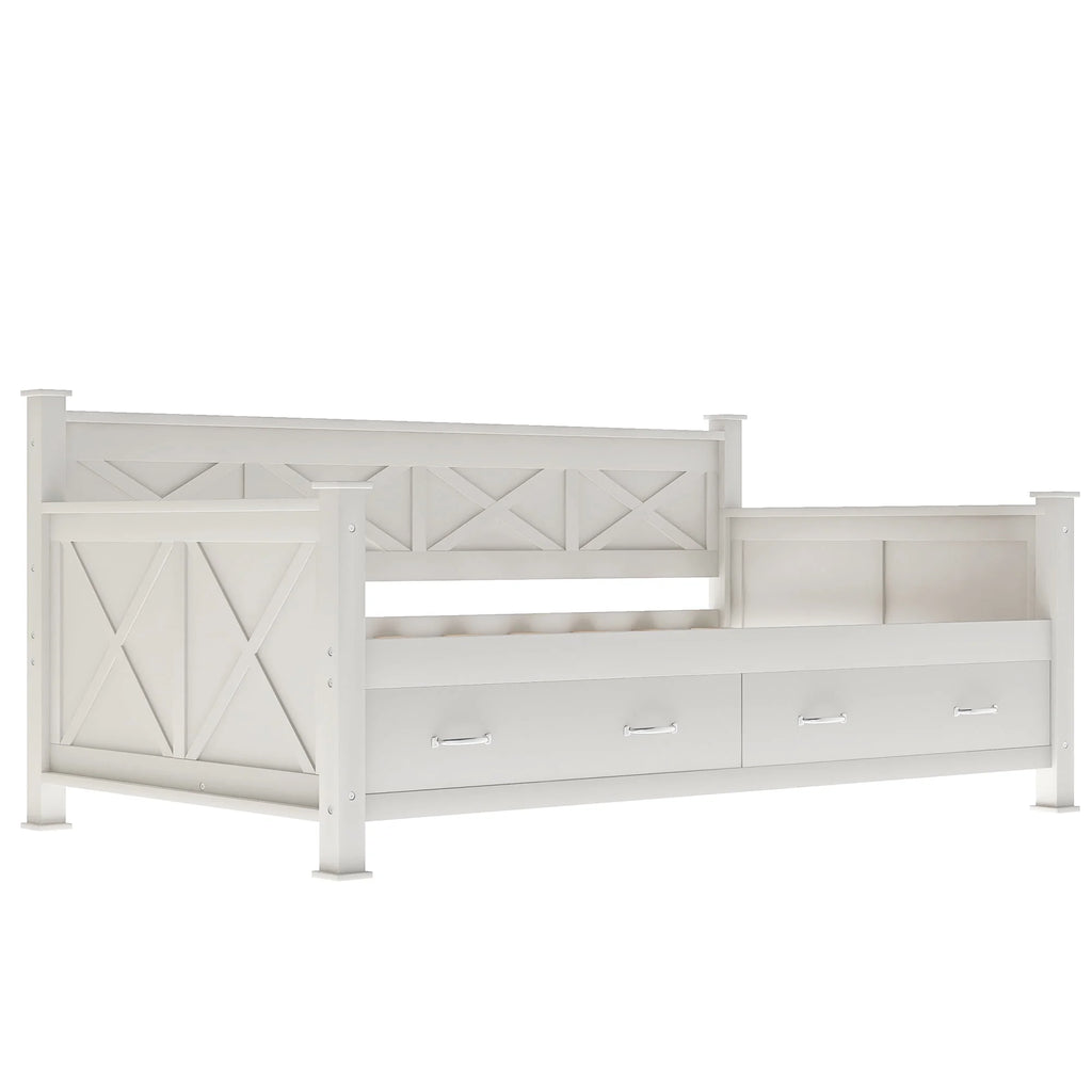 Euroco Twin Size Dayed with 2 Storage Drawers for Bedroom Low Profile Platform Bed, White
