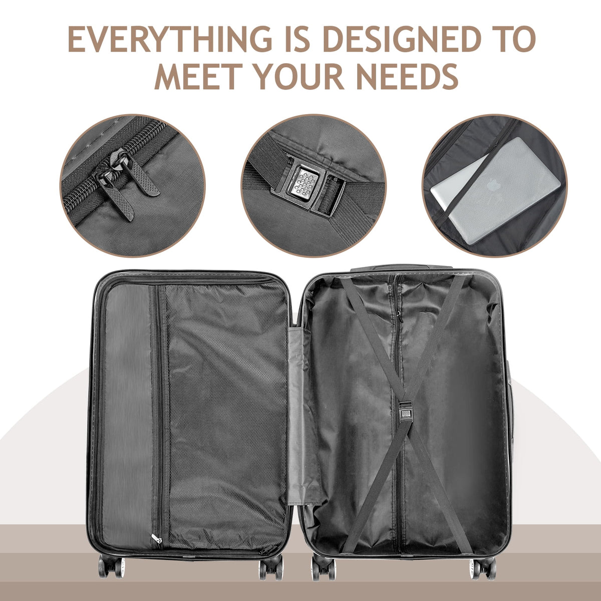 Zimtown 3 Piece Nested Spinner Suitcase Luggage Set With TSA Lock Royal Blue
