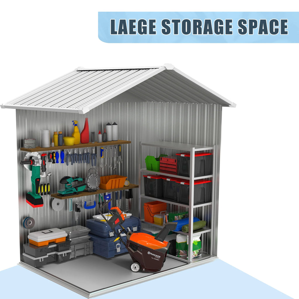 6' x 4' Outdoor Storage Shed, Metal Garden Shed with Lockable Doors, Tools Storage Shed for Backyard, Patio, White