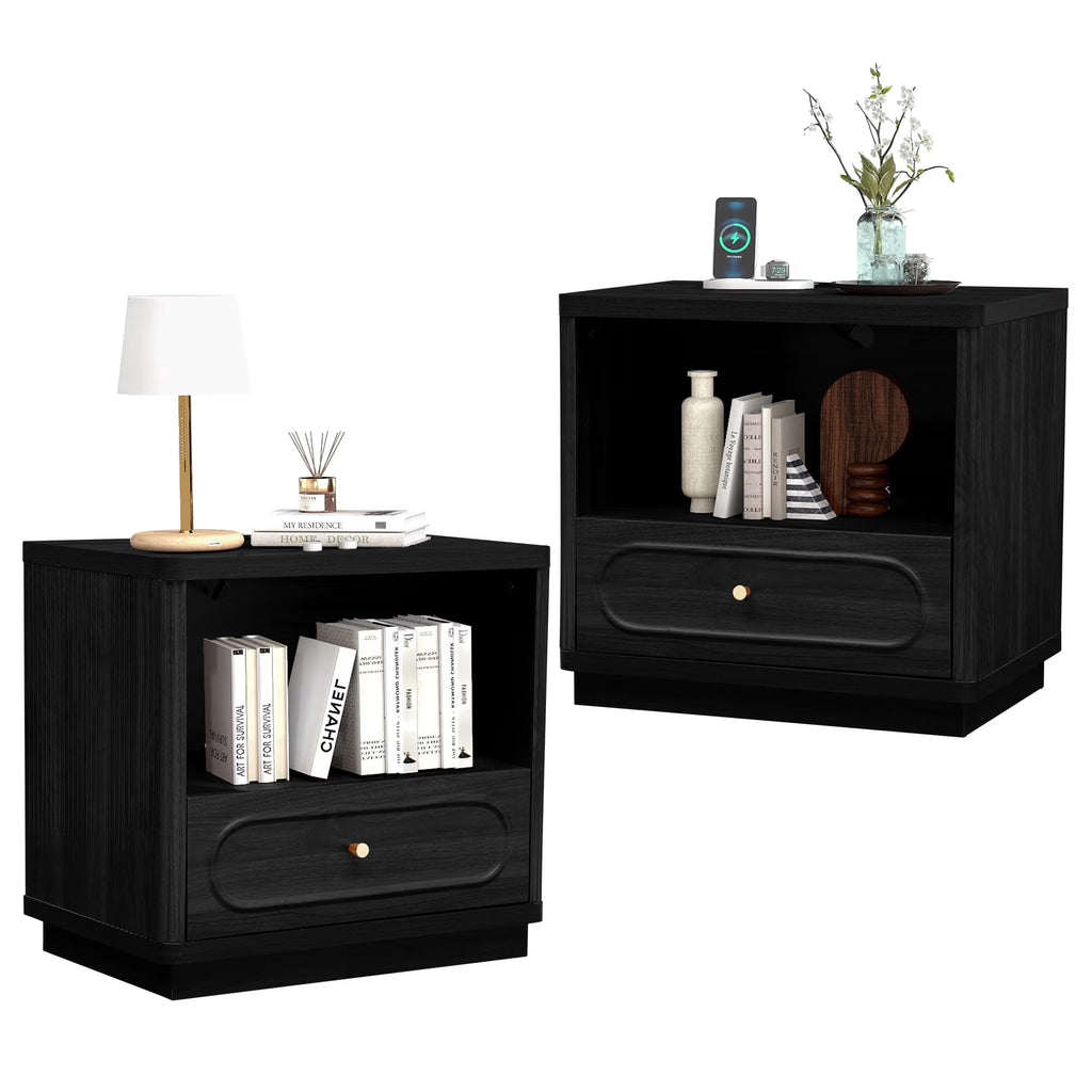 YOCWO 3 Drawer Nightstand, Classic Chest of Drawers with Arc Edge, Walnut