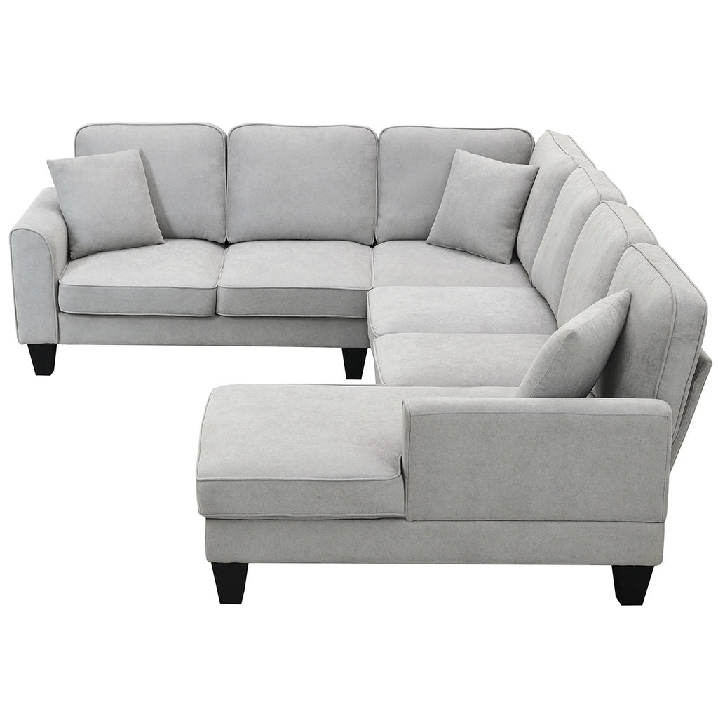 Harper & Bright Designs Modular Sectional Sofa with Ottoman Couch L Shape Corner Sofa Sets 7 Seats Fabric Couch for Living Room, Black, 112 * 87 inch