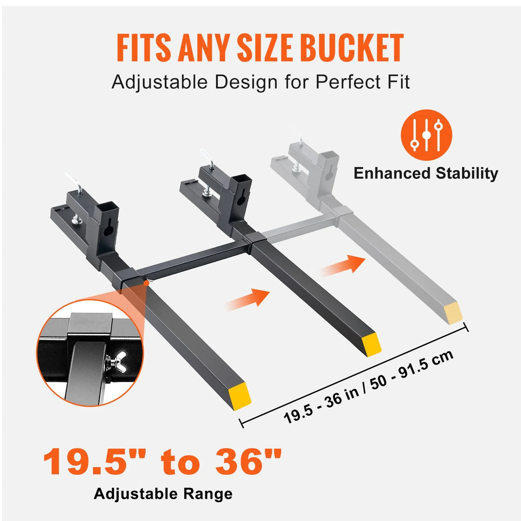 BENTISM Pallet Forks, 4000 lbs Clamp on Tractor Bucket Forks, 60" Total Length Heavy Duty Pallet Forks with Adjustable Stabilizer Bar