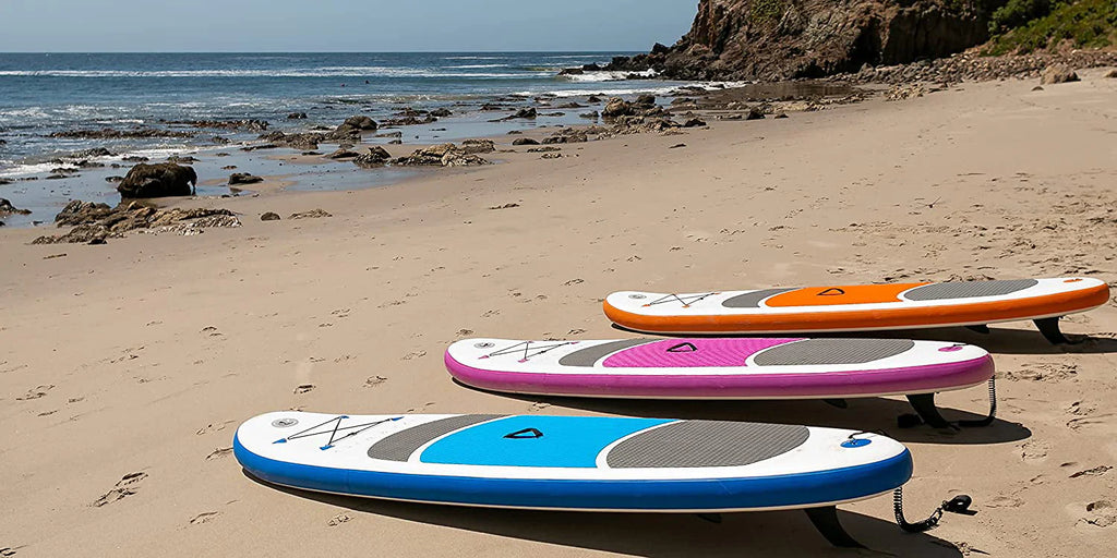Crew Axel Inflatable Paddle Board 10336 Extra Wide & Lightweight (18lb) Paddle Board  Premium SUP Set Includes 2 Bags, Floating Paddle, Camera Mount, 3 Fins, Dual Pump Kit