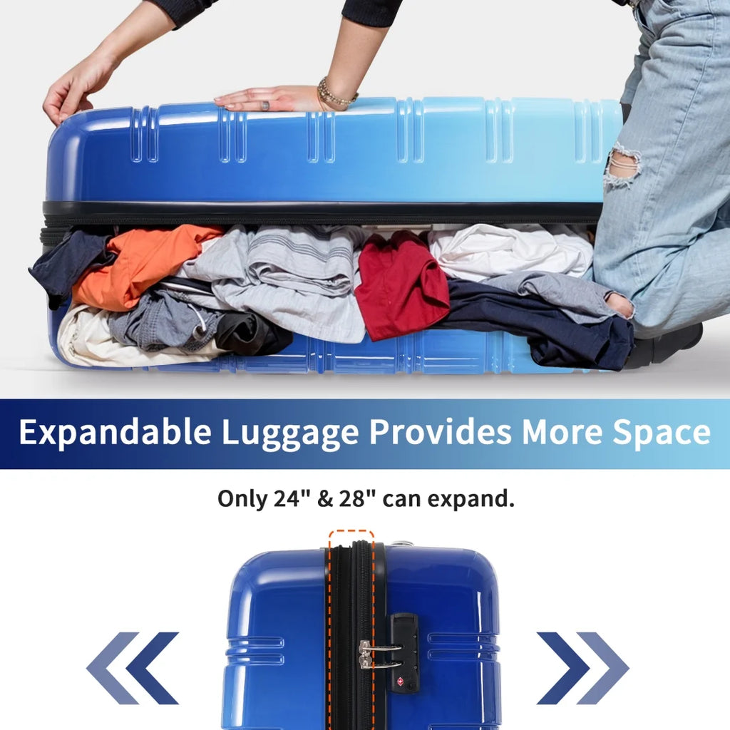 3 Piece ABS Luggage Set, Luggage with Spinner Wheel & TSA  20/24/28 inch, Purple