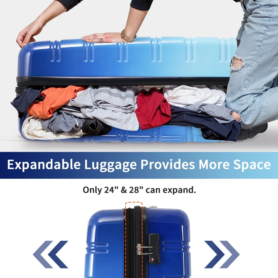 3 Piece ABS Luggage Set, Luggage with Spinner Wheel & TSA  20/24/28 inch, Purple