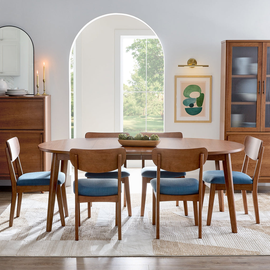 Better Homes & Gardens Greyson Mid-Century Dining Chairs, Black Faux Leather, Acorn Finish, Set of 2