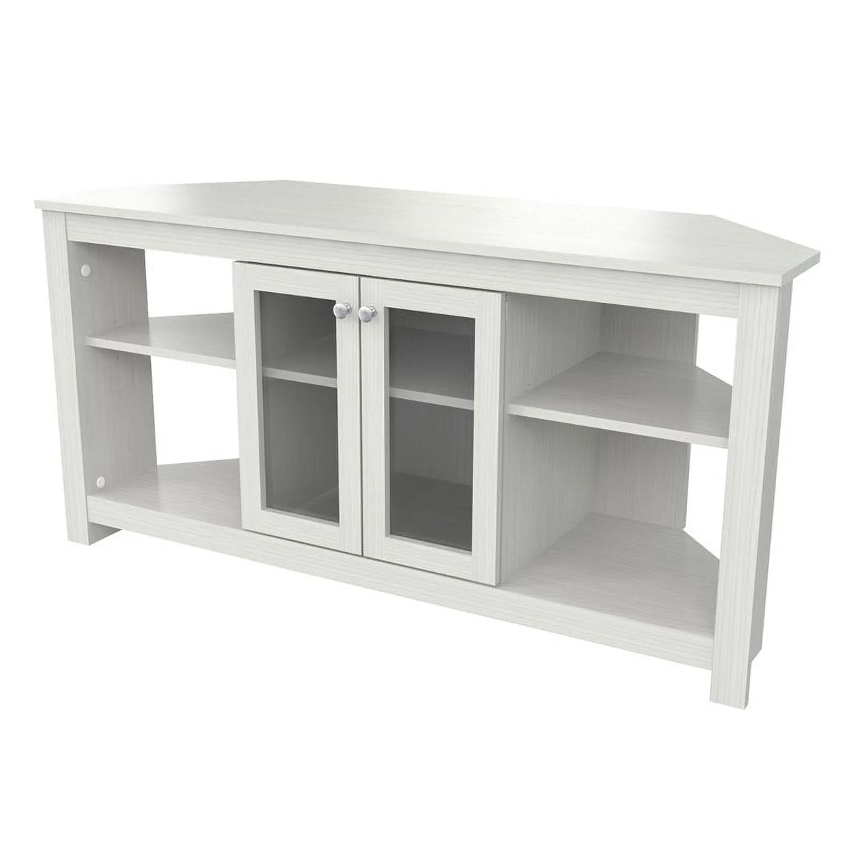 Inval Corner Laminate 60�� TV Stand with Glass Doors, White
