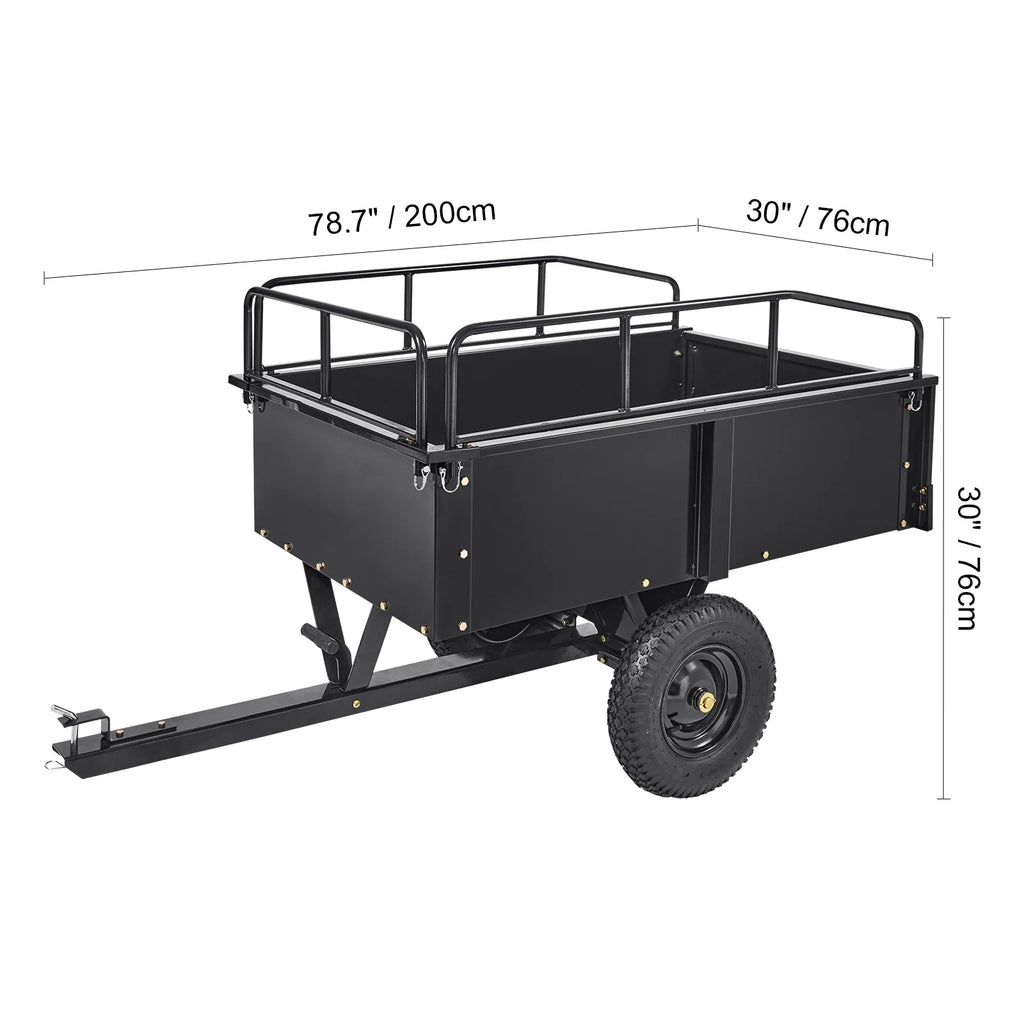 KFFKFF Dump Trailer Tow Behind Dump Cart 15 Cu. Ft. 750 lbs Heavy Duty ATV Trailer Steel Dump Cart, Steel Construction Garden Utility Trailer with Removable Sides