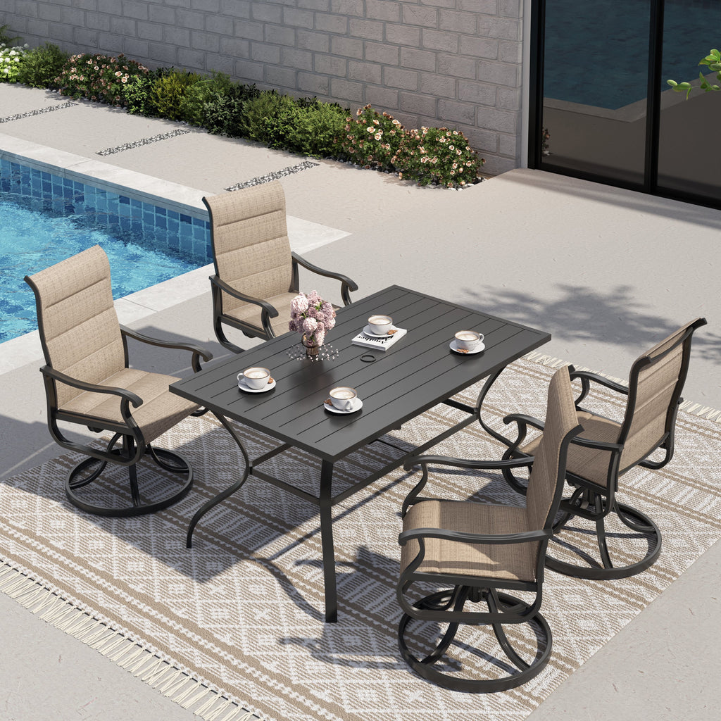 Techmilly Patio Swivel Chairs Set of 2, Outdoor Dining Chairs High Back Padded All Weather Breathable Textilene Outdoor Swivel Chairs with Metal Rocking Frame for Lawn Garden Backyard Deck, Dark Grey