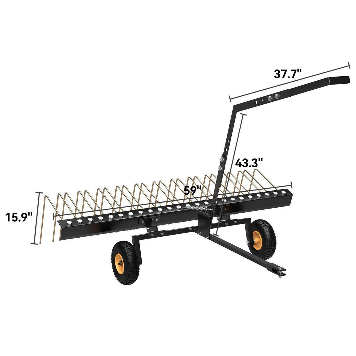 RVNI 60" Dethatcher Tow Behind Lawn Groomer Steel Landscape Rake with Wheels Corrosion Resistant ATV & UTV
