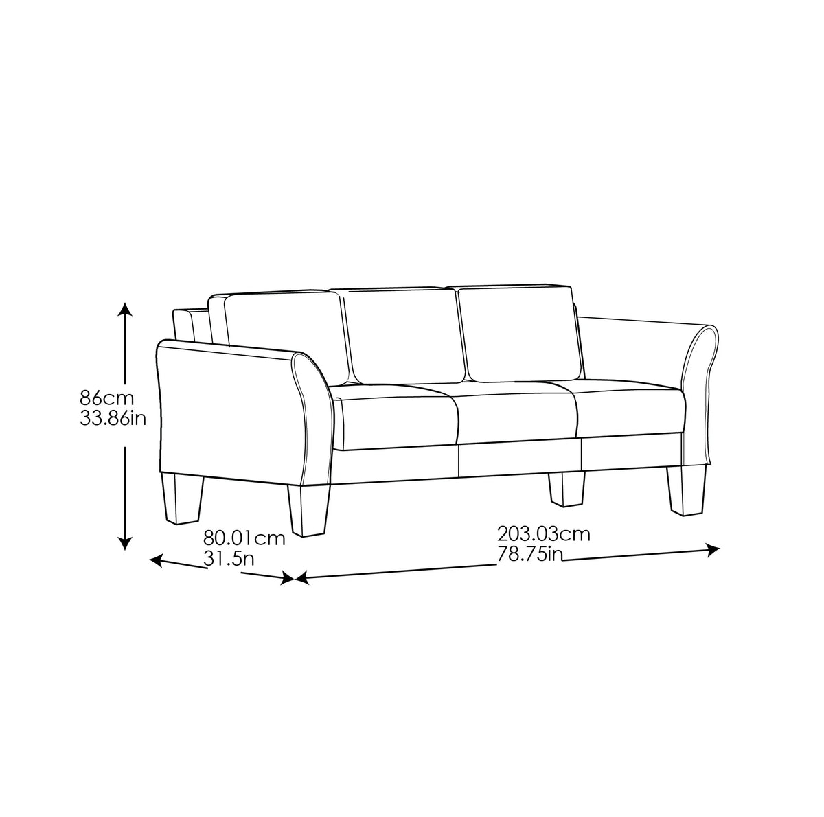 Lifestyle Solutions Alexa Sofa with Rolled Arms, Gray Fabric