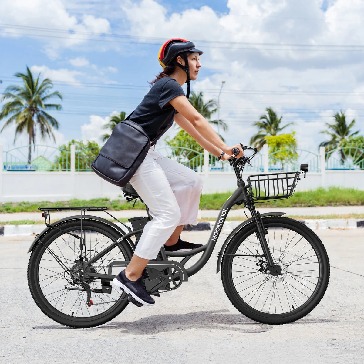 MOONCOOL Electric Bicycle for Adults 350W , 7-Speed Ebike with 36V 10.4Ah Removable Battery， 40 Miles Range , 20 mph Electric Commuter Bike for Women Men, Certified to UL 2849 by SGS