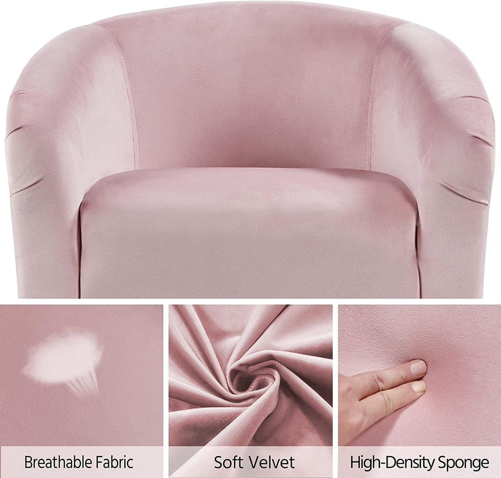 Club Chair, Velvet Accent Chair Upholstered Barrel Chair Sitting Chair with Armrest and Low Back for Living Room Bedroom, Pink