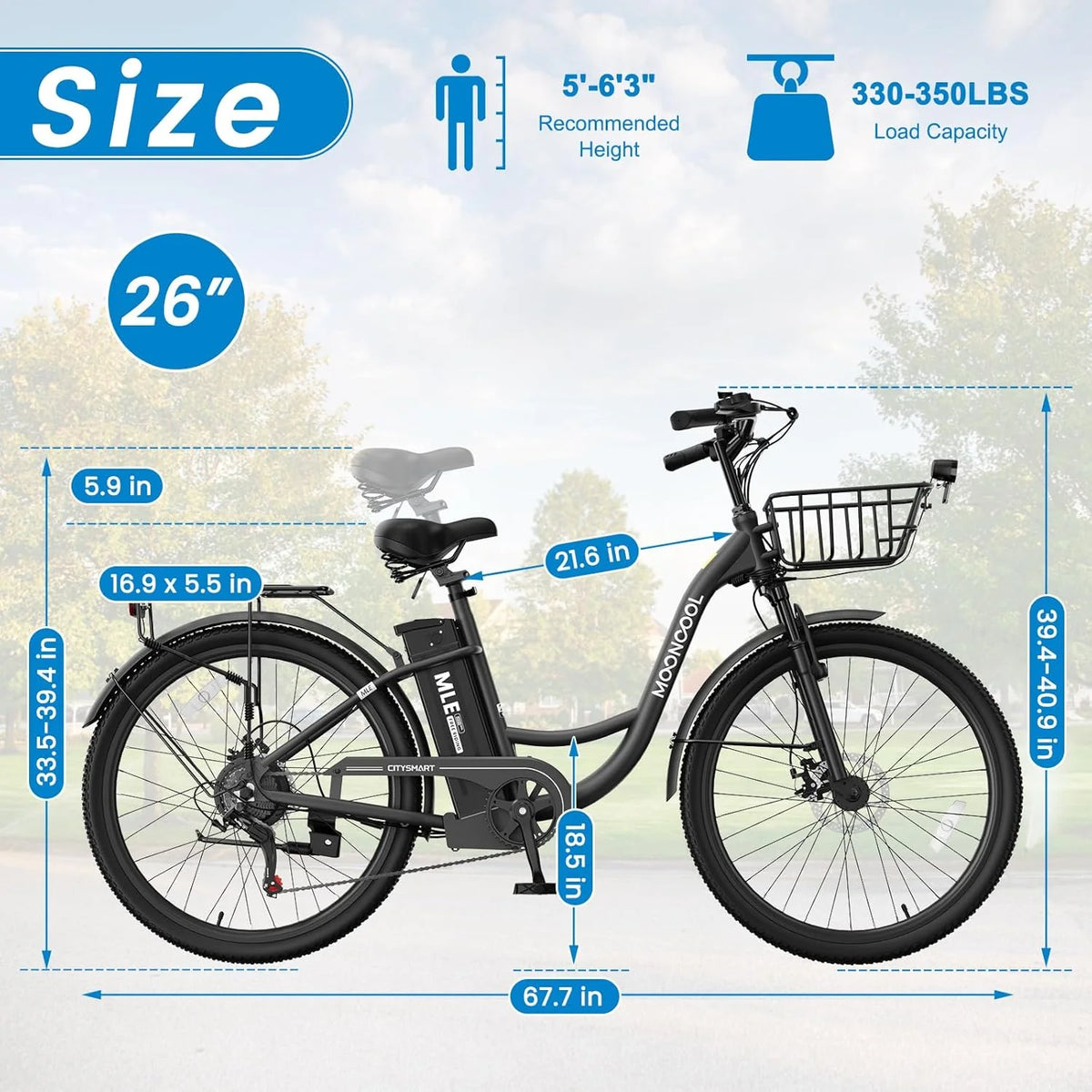MOONCOOL Electric Bicycle for Adults 350W , 7-Speed Ebike with 36V 10.4Ah Removable Battery�� 40 Miles Range , 20 mph Electric Commuter Bike for Women Men, Certified to UL 2849 by SGS