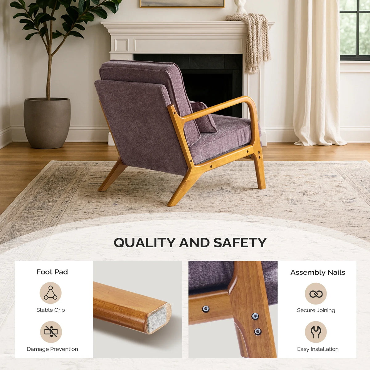 Ktaxon Accent Chair Corduroy Upholstered Armchair, Reading Club Chair with Pillow and Solid Wood Frame for Living Room Bedroom Furniture Off White