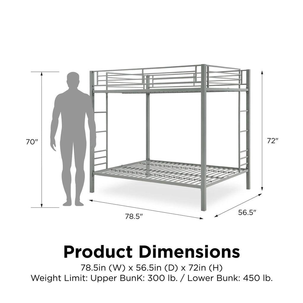 DHP Sidney Full over Full Metal Bunk Bed, Silver