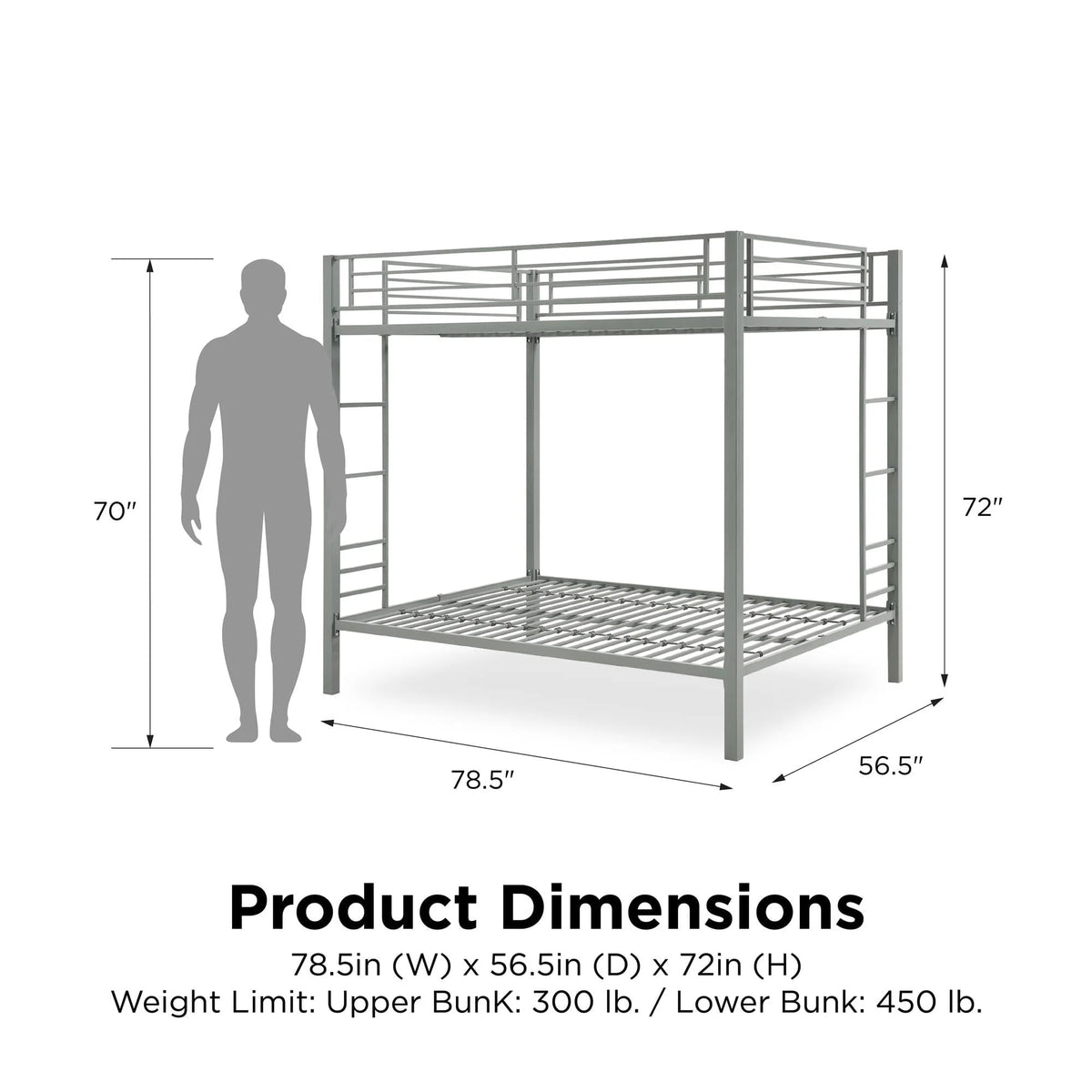 DHP Sidney Full over Full Metal Bunk Bed, Silver