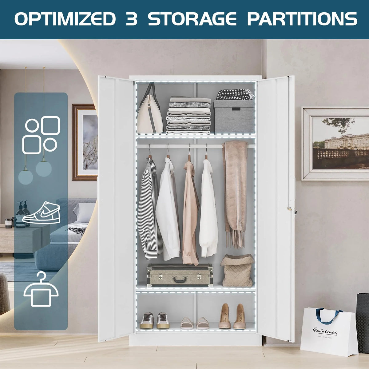 STANI Metal Locker Storage Cabinet, Employees Locker with Hanging Rod Bar, 71a?? Black Tall Steel Wardrobe for Home, School, Office (Assembly Required)